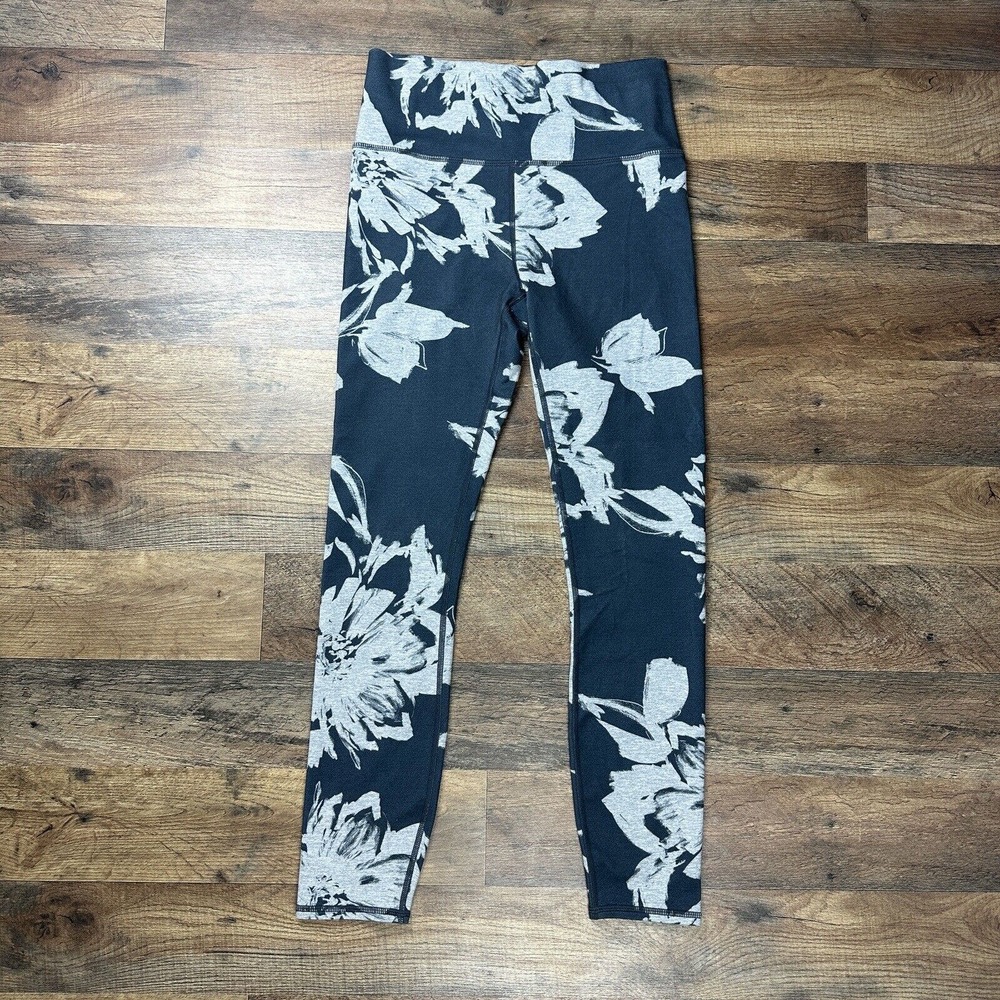 Vuori Leggings Women Size Small Gray Floral Stretch Athletic Yoga Pocket